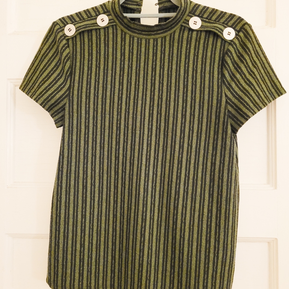 Women's green and black striped high-neck top